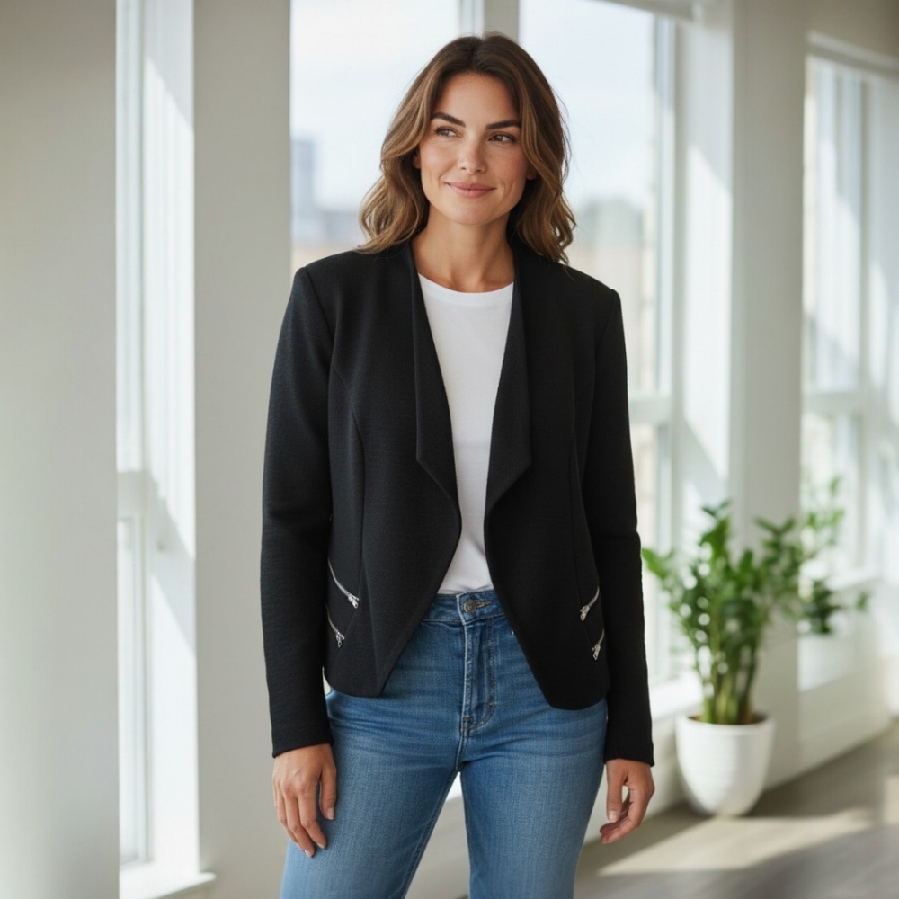 Danny & Nicole Black Blazer with Zipper Details